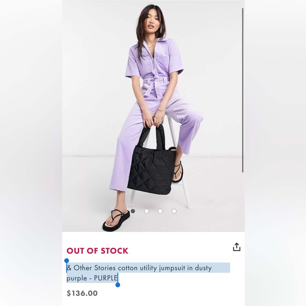 & Other Stories Cotton Utility Jumpsuit, Dusty Purple, Size 8